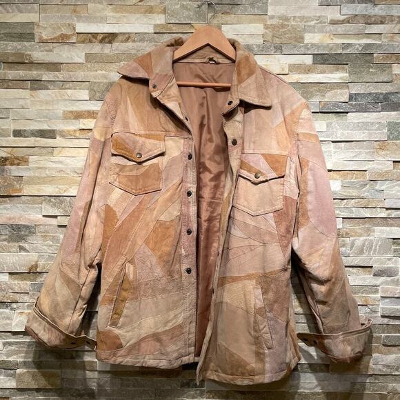 Patchwork Suede Jacket L | Genuine Leather, 70s Western Boho, Lined, Snap Front - Picture 10 of 12